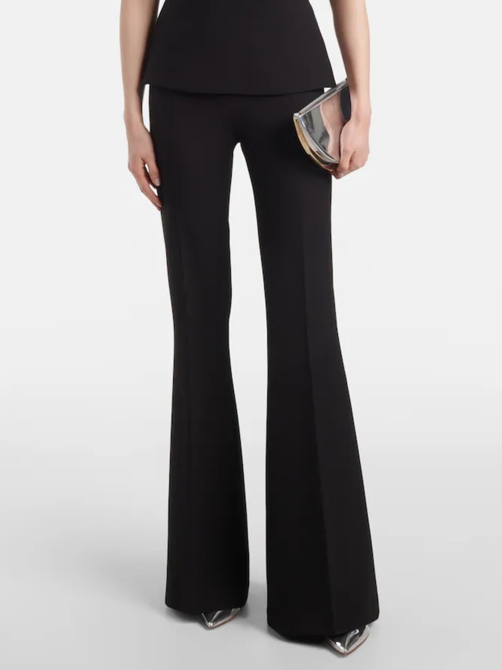 Safiyaa Size 12 Black Flare Leg Creased Trousers High Rise Formal Dressy